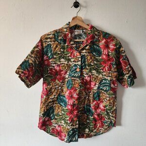 Vintage Womens Hawaiian Aloha Shirt by Denim Republic Shoulder Pads Large